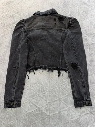 Forever 21 Charcoal Black Denim Distressed Jean Jacket 