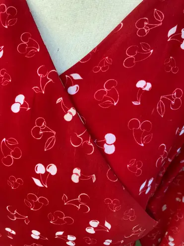 Eshakti Red Cherry Midi Wrap Dress Chiffon White Cherries 3X 4X Retro