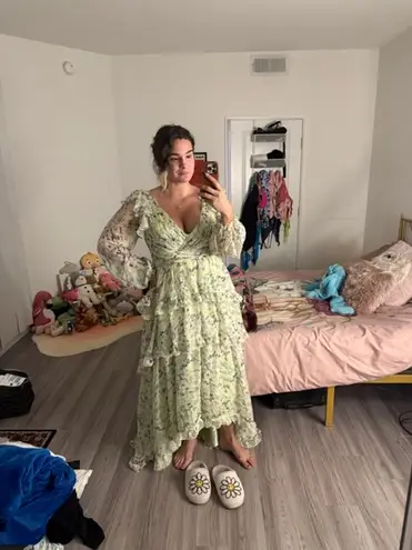 Mac Duggal Green Floral Chiffon Gown