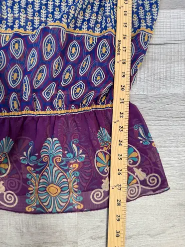 Say What? VTG Say What? Boho Sheer Peasant Blouse Purple Paisley Print Ruffle Neck Size L