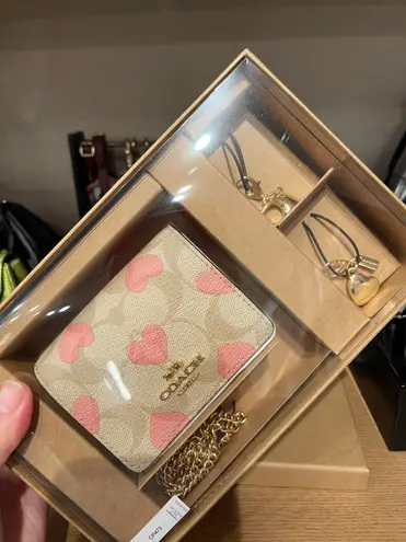 Coach Boxed Mini Wallet On A Chain In Signature Canvas With Heart Print