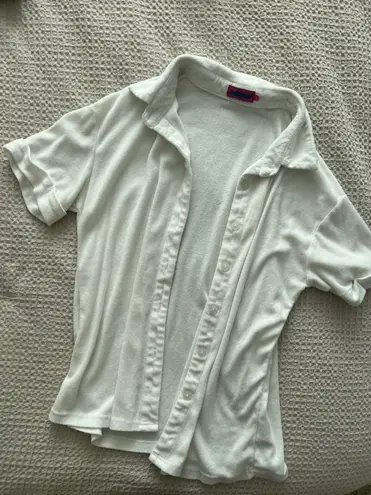 Edikted White Terry Cloth Button Up