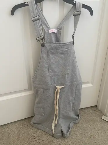 Pink Lily Grey Drawstring Short Overalls