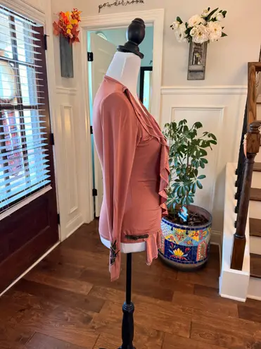 Boutique NWOT Unique Elegant Ruffled Women's Top with Silk & Buckle Detail Pink