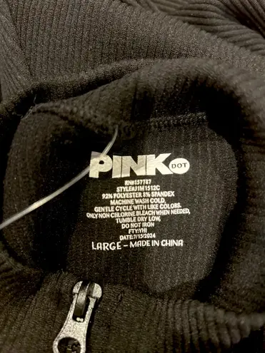 PINK DOT NWT BLACK Ribbed Seamless playsuit/catsuit zip up front long sleeves L Size L