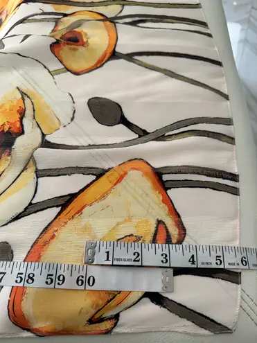 100% Silk Long Scarf cream with big yellow/mustard color flowers 23.5 x 65.5 in. Yellow