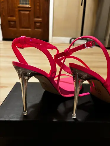 AAJ By Aminah $150 Womens 9M Sayn Heel Neon Strap Dress Sandals NWT Pink Size 9
