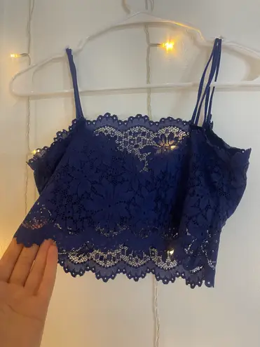 Navy Floral Lace Padded Bralette Size Small Blue