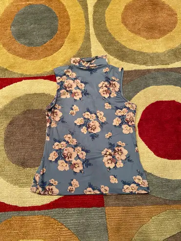 Polly & Esther Junior’s  Bohemian Turtle Neck Choker Floral Tank Top Pink Blue Large