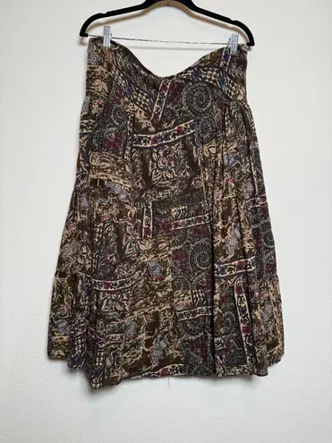 Boho Beads Brown Boho Abstarct Cotton Peasant Skirt