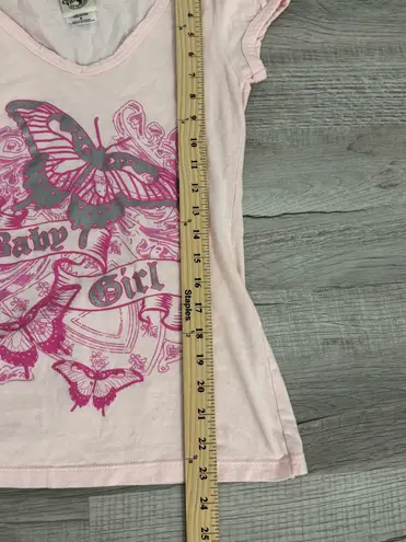 Common Threads Y2K Baby Girl Pink Butterfly Tattoo Tee M Side Ruched Vintage