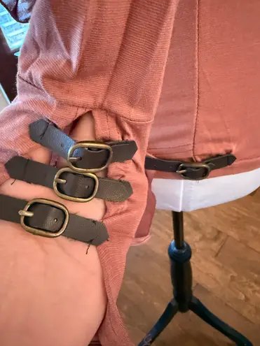 Boutique NWOT Unique Elegant Ruffled Women's Top with Silk & Buckle Detail Pink