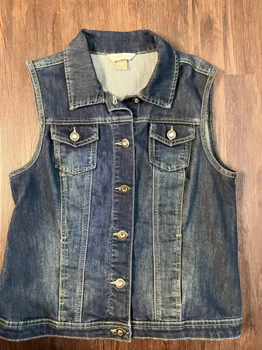 Christopher & Banks Christopher Banks Won Denim Vest, Fancy Buttons, 2 Side Pockets Distressed Sz M