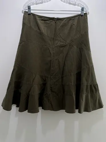 DKNY Y2K  Jeans Vintage low rise ruffle skirt flare pleated midi skirt retro in Olive green.