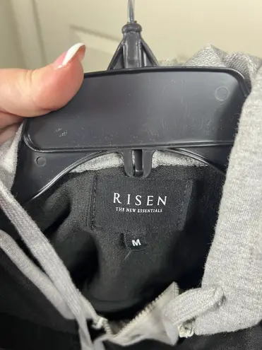 Risen Men’s Unique Black Stretch Button Up/Gray Hoodie Hybrid Size Medium