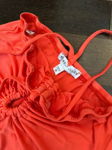 Sincerely Jules Bright Orange Halter Flowy Slinky midi dress