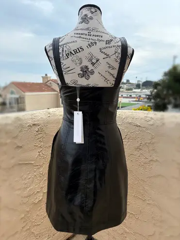 Jonathan Simkhai Standard Abra patent crinkle vegan leather bustier dress XS NWT Black