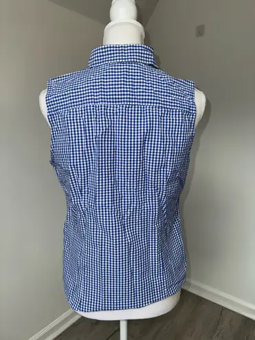 IZOD Women’s Blue White Gingham Sleeveless Button Down Shirt Size L Farm Core