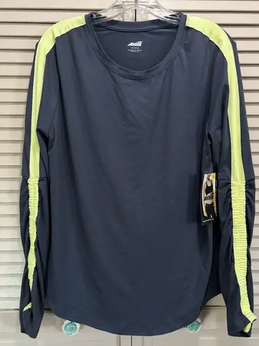 Avia Active Athletic Top Long Sleeve Logo Size L Round Neck Gray NWT Ruching