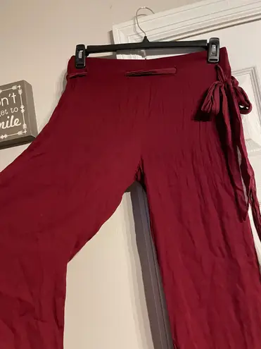 Valentino Garavani Valentino Silk Palazzo Vintage Tie Wide Trousers maroon Burgundy Belt Pants Designer Sz EU 44- USA 10