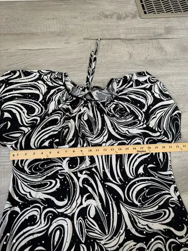 70s Rachel Rachel Women’s Blouse 2X Abstract Black White Sparkly Tie Back Y2K