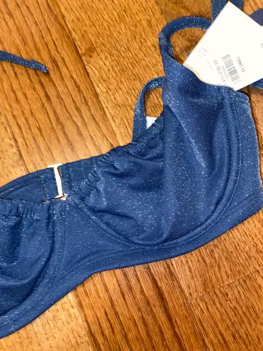 Abercrombie & Fitch NWT  Curve Love Tie-Strap Underwire Bikini Top- blue shimmer