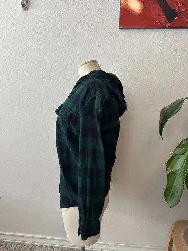 Aritzia TNA Flannel Green Plaid Hoodie Button Down Shirt