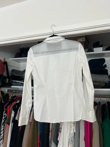 Lafayette 148 white long sleeve sheer beaded shoulder button down blouse 6 - Image 7