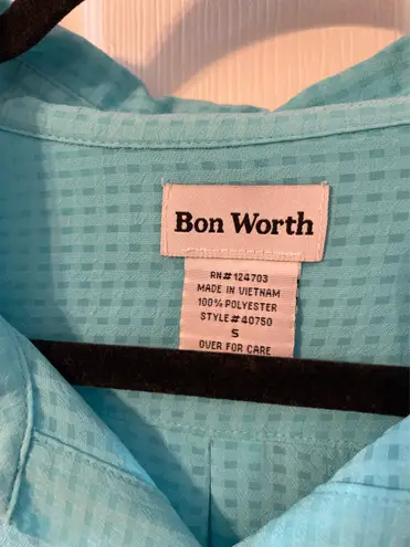 Vintage Bon Worth 3/4 Sleeve Turquoise Blouse Blue