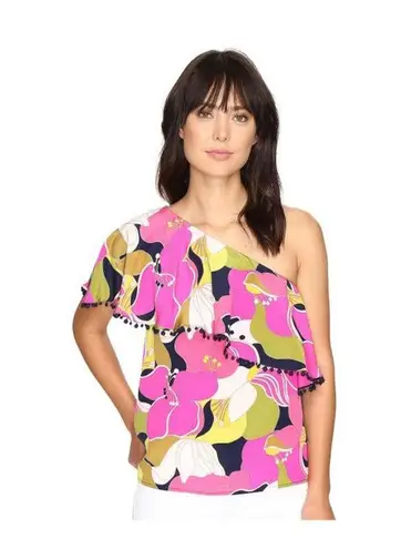 Trina Turk  One Shoulder Silk Ruffle Floral Blouse thumbnail 11
