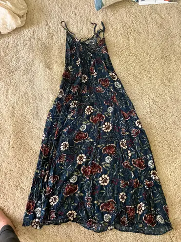 Abercrombie & Fitch Abercrombie Blue Floral Lace Up Back Maxi Full Dress