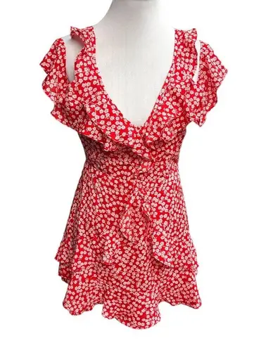 Princess Polly  Dare To Dream Floral Cold Shoulder Mini Dress Red White Size 8