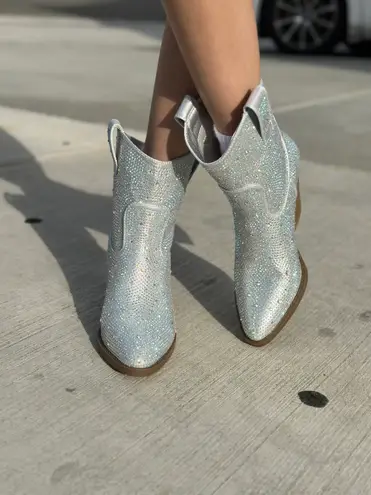 Forever Link Silver Rhinestone Ankle Cowboy Boots