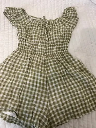 American Eagle green checkered print romper