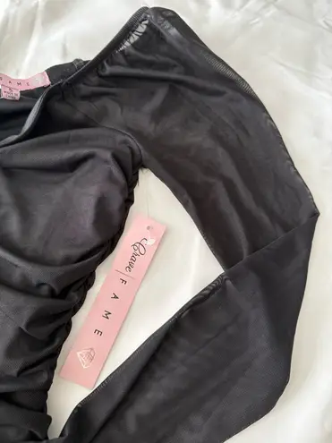 Crave fame Black Ruched Mesh Long Sleeve Top