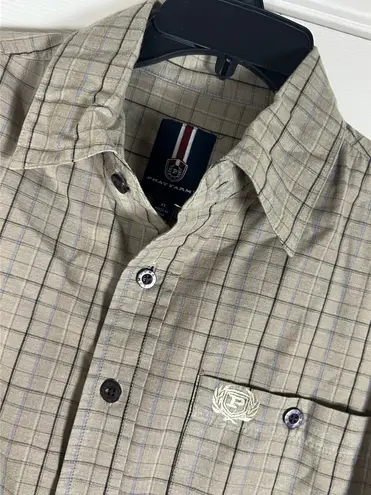 Phat Farm Men's Vintage Y2K Short Sleeve Tan Plaid Button Down Shirt Size XL EUC