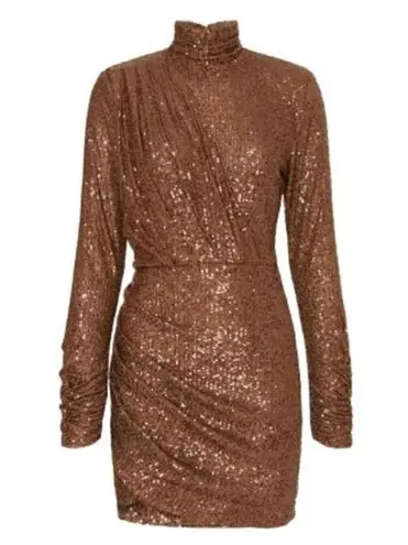 Ronny Kobo Jane Dress Sequined Knit Mock Neck Mini Dress in Brown Size XL