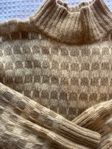 Everlane  The Cloud Checkered Turtleneck Sweater Golden Oak Wheat Medium thumbnail 3