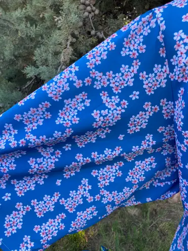 Eshakti Custom Blue Cherry Blossom Dress Half Sleeve Scoop Neck Fit Flare 4X