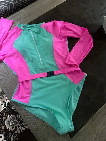 Century Star High Cut Long Sleeve one piece Rash Guard Tummy Control Surfing Zipper