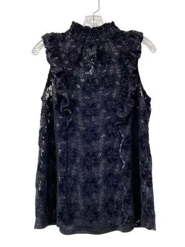 Cable & Gauge Whimsigoth Dark Moody Velvet Lace Mesh Ruffle Mock Neck Sleeveless Top Sz M Edgy