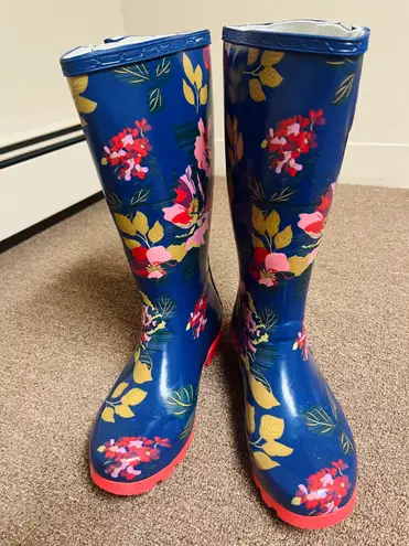 Journee Collection Floral Print Tall Rubber Rain Boots Excellent condition Size 8.5 scroll for pics