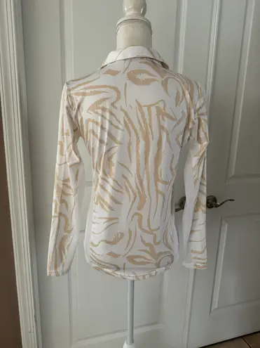 SanSoleil EUC Ladies SolCool Print Zip Collared Golf Sun Shirt. MSRP $104