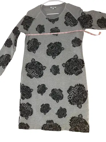 Enzo Angiolini Kenzo Women’s Grey Flocked Velvet Tiger Logo Fleece Sweatshirt Dress-Size Large
