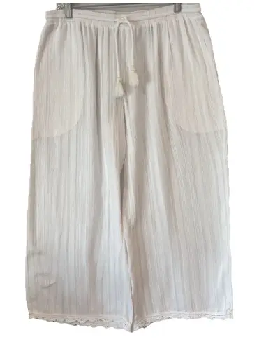 Robin Piccone White Cotton Swim-Wear Cover-Up Pants Lace Hem Tassel Size Small