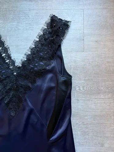 COS Lace Trim V-neck Satin Sleeveless Dress Size 10 Black & Midnight Blue