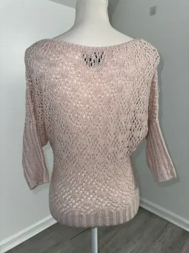 it's our time It’s Our Time Women’s Medium Pink 3/4 Sleeve Open Knit Sweater Sparkly Y2K