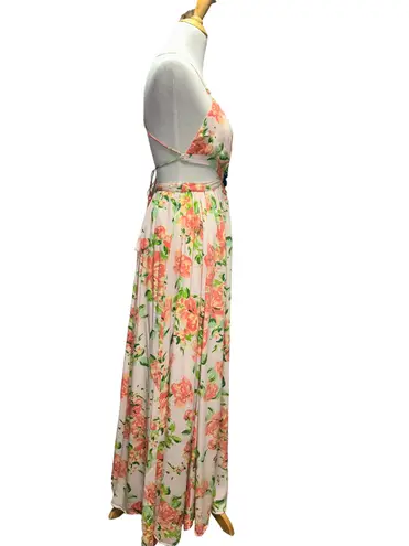 Olivaceous peach floral sexy maxi dress L