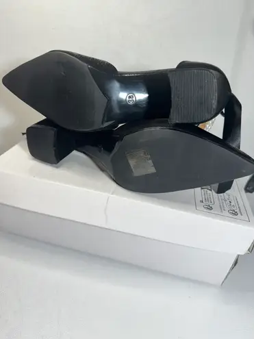 Closed Toe Pearl Heels Satin Wedding with Bow Chunky Block Heels Prom Evening Black Size 8