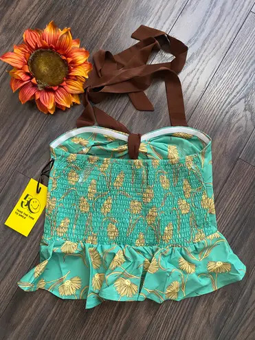 Daisy NWT UNIQUE VINTAGE X Smiley Green Peplum Halter Top LARGE